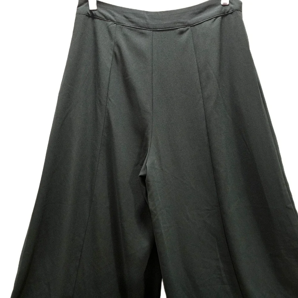 Elodie Dark Green High Waisted Wide Leg Cropped Trousers Side‎ Buttons Size M - Picture 7 of 9